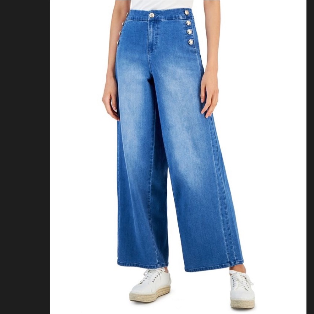 Charter Club Wide Leg Jeans with Nautical Button Detail